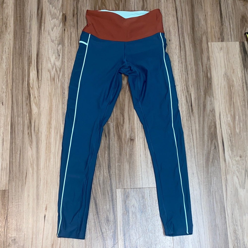 PRANA TWO POCKET LEGGINGS 7/8 RUST TEAL WOMENS SZ XS EUC